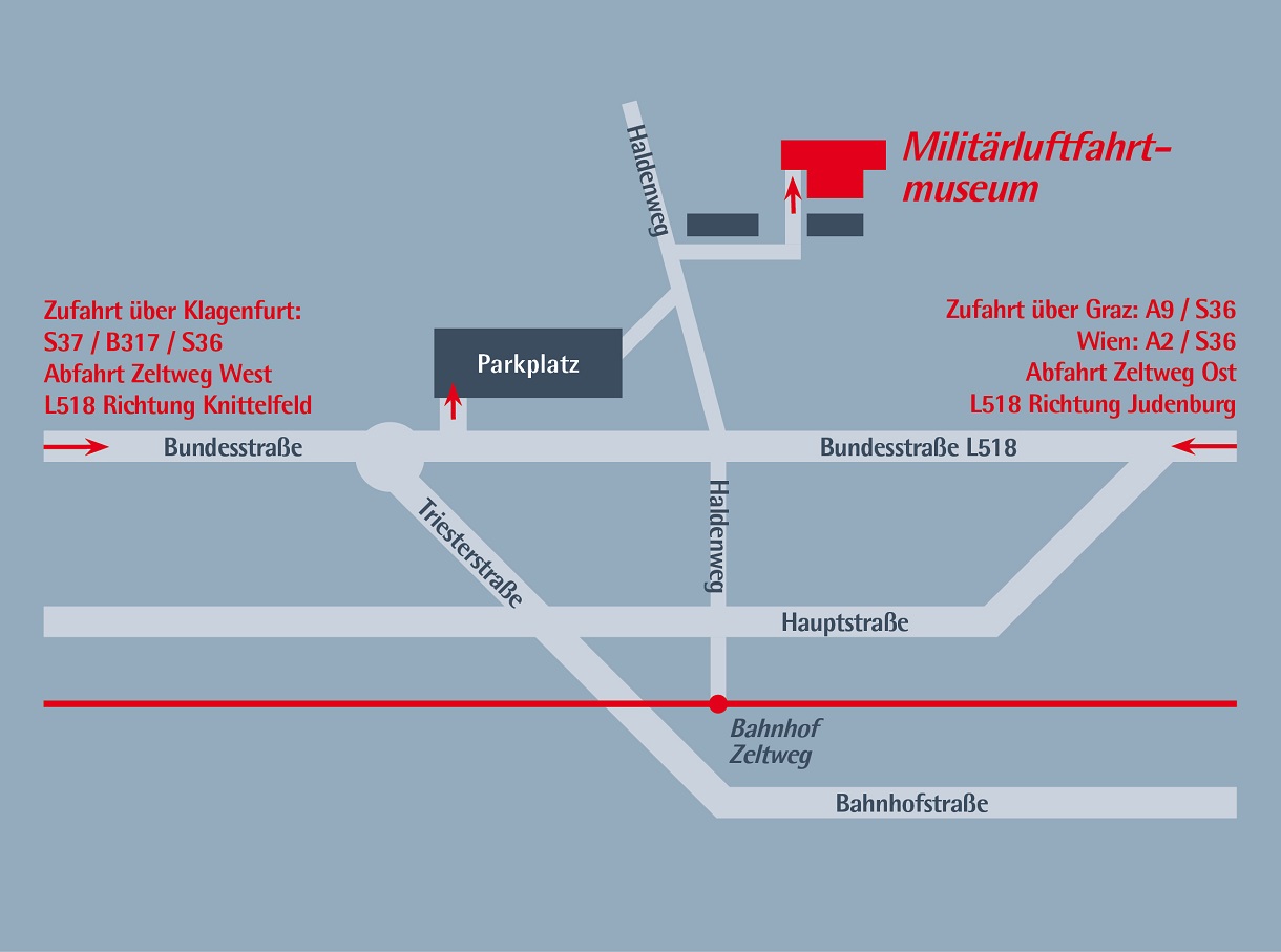 Grafik zur Veranschaulichung der Anfahrtswege zum Militärluftfahrtmuseum